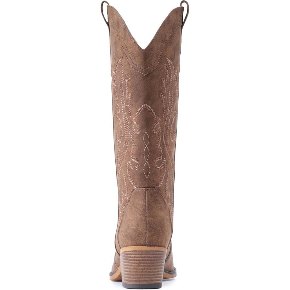 Women's Red/brown Western Cowgirl Chunky Heel Mid Calf Snip Toe Insteps Boots - Picture 6 of 6